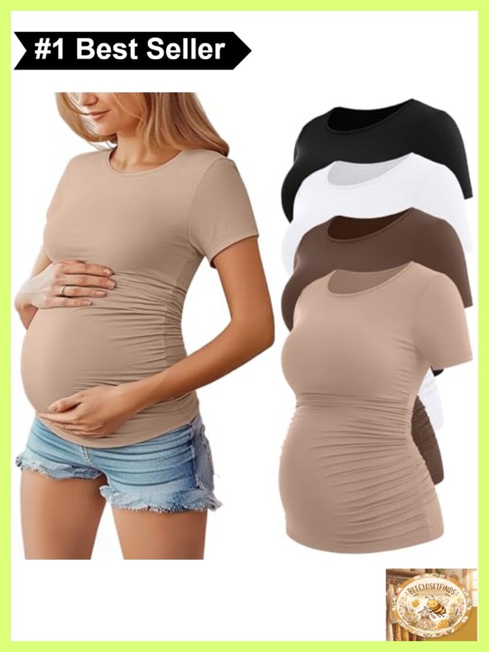 4 Pack Women's Maternity Tops Side Ruched Short Sleeve Crew Neck Tees